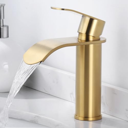 ARCORA Wasserhahn Bad, Waschtischarmatur wenig Lärm aus Edelstahl Einhandmischer Wasserfall Waschbeckenarmatur Armatur Waschbecken, Golden von ARCORA