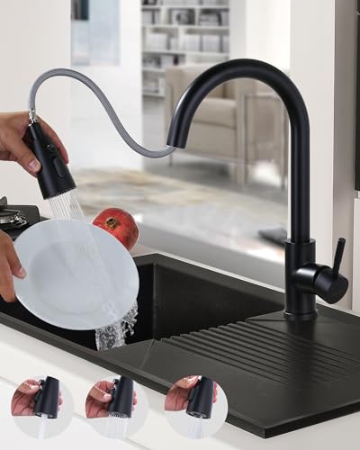 ARCORA Wasserhahn Küche, Hochdruck Küchenarmatur Ausziehbar Aus Edelstahl Mit M24 Aerator Wassersparend Armatur Küche 360° schwenkbar mit 3 Modi Spültischarmatur schwarz von ARCORA