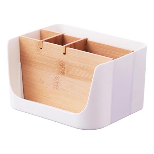 ARCPNRT Schreibtisch Organizer, Multifunktionale Aufbewahrungsbox Schreibtisch, Kosmetik Organizer, Holz Desktop Organizer, Bambus Tisch Organizer 5 Fächer, Weiß von ARCPNRT