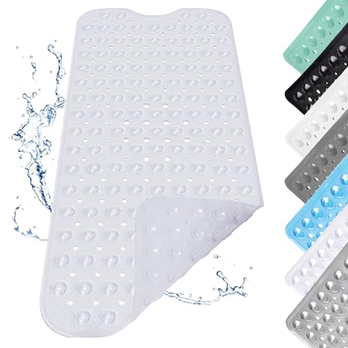 Duschmatte rutschfest, 100x40cm Antirutschmatte Dusche mit Saugnäpfen, Lange Antirutschmatte Badewanne, Duschmatte mit Abflusslöchern, Kieselstein Design, Transparentes Weiß Duschmatte rutschfest, 100x40cm Antirutschmatte Dusche mit Saugnäpfen, Lange Antirutschmatte Badewanne, Duschmatte mit Abflusslöchern, Kieselstein Design, Transparentes Weiß von ARCPNRT