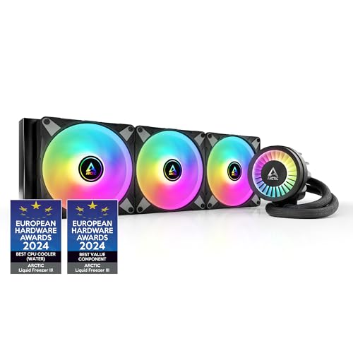 ARCTIC Liquid Freezer III 420 A-RGB - Wasserkühlung PC, AIO CPU Wasserkühler, Intel & AMD, effiziente PWM-gesteuerte Pumpe, Lüfter: 200–1900 rpm, LGA1851 und LGA1700 Contact Frame - Schwarz von ARCTIC