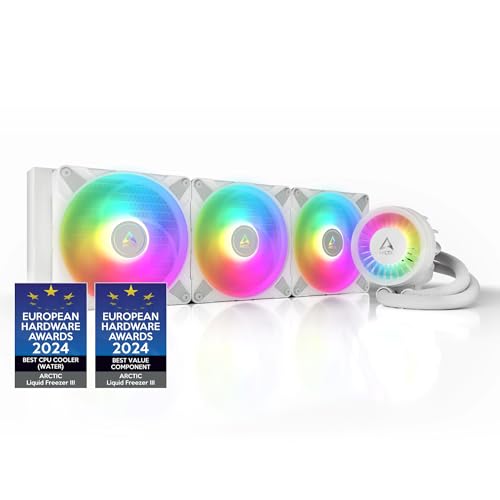 ARCTIC Liquid Freezer III 420 A-RGB - Wasserkühlung PC, AIO CPU Wasserkühler, Intel & AMD, effiziente PWM-gesteuerte Pumpe, Lüfter: 200–1900 rpm, LGA1851 und LGA1700 Contact Frame - Weiß von ARCTIC