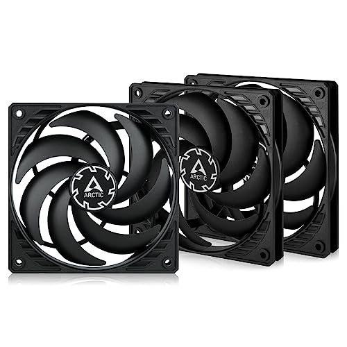 ARCTIC P12 Slim PWM PST (3 Stück) - PC Lüfter, 120 mm PWM PST Gehäuselüfter optimiert für statischen Druck, Case Fan mit PST-Anschluss (PWM Sharing Technology), besonders schmal - Schwarz von ARCTIC