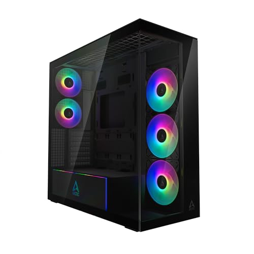 ARCTIC Xtender (Mirror Black) - PC Gehäuse, Verspiegeltes Glas, 2X 420 mm Radiator Support, Midi-Tower, E-ATX, 5X A-RGB Lüfter vormontiert - Schwarz von ARCTIC