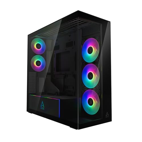 ARCTIC Xtender VG (Mirror Black) mit vertikaler GPU-Halterung - PC Gehäuse, Verspiegeltes Glas, 2X 420 mm Radiator Support, Midi-Tower, E-ATX, 5X A-RGB Lüfter vormontiert - Schwarz von ARCTIC