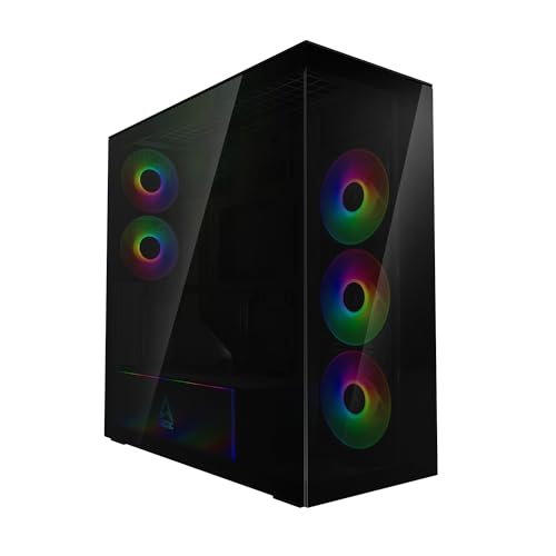 ARCTIC Xtender VG (Black) mit vertikaler GPU-Halterung - PC Gehäuse, Gehärtetes Panorama-Glas, 2X 420 mm Radiator Support, Midi-Tower, E-ATX, 5X A-RGB Lüfter vormontiert - Schwarz von ARCTIC