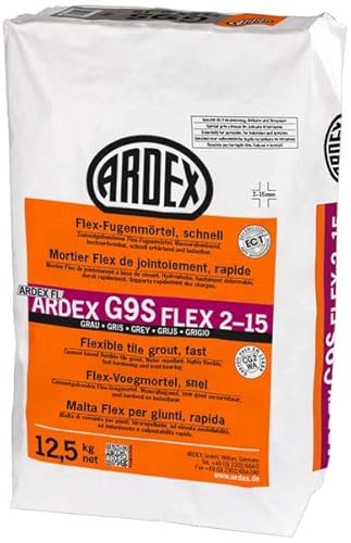 ARDEX G9S Flex-Fugenmörtel 2-15 mm 12,5 kg - grau - Schnell erhärtender Flex-Fugenmörtel. Für Fugenbreiten von 2-15 mm, an Wand und Boden, im Innen- und Außenbereich. von Ardex