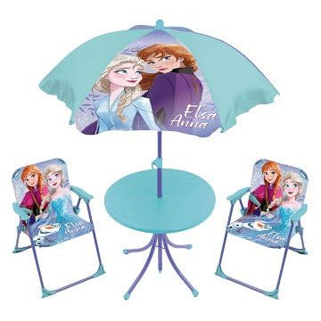 ARDITEX WD16133 Tisch-Set (50 x 50 x 48 cm), 2 Stühle (38 x 32 x 53 cm) und Sonnenschirm (Durchmesser 110 cm) von Disney-Frozen von ARDITEX