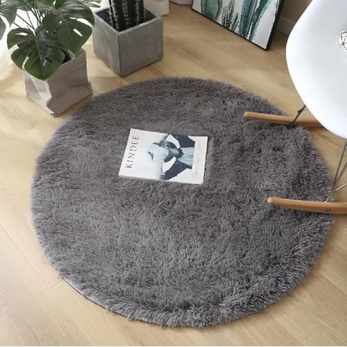 ARE RUG Hochflor Teppich Rund Wohnzimmer Modern Bettvorleger High-Pile Carpet rutschfest Waschbar Kunstpelz Weicher Shaggy Teppich, für Schlafzimmer Kinderzimmer (Gray,120 * 120cm) von ARE RUG