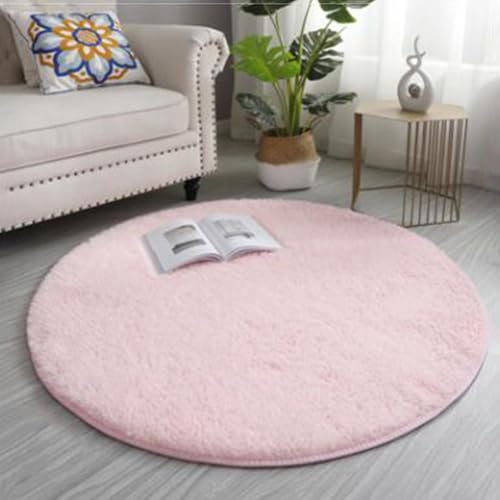 ARE RUG Hochflor Teppich Rund Wohnzimmer Modern Bettvorleger High-Pile Carpet rutschfest Waschbar Kunstpelz Weicher Shaggy Teppich, für Schlafzimmer Kinderzimmer (Pink,40 * 40cm) von ARE RUG