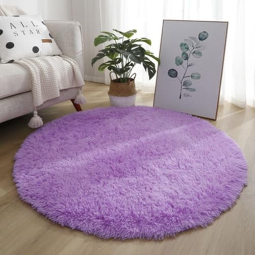 ARE RUG Hochflor Teppich Rund Wohnzimmer Modern Bettvorleger High-Pile Carpet rutschfest Waschbar Kunstpelz Weicher Shaggy Teppich, für Schlafzimmer Kinderzimmer (Purple,40 * 40cm) von ARE RUG