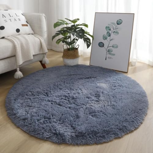 ARE RUG Hochflor Teppich Rund Wohnzimmer Modern Bettvorleger High-Pile Carpet rutschfest Waschbar Kunstpelz Weicher Shaggy Teppich, für Schlafzimmer Kinderzimmer (Silver Gray,40 * 40cm) von ARE RUG