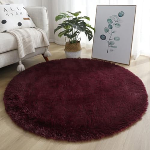 ARE RUG Hochflor Teppich Rund Wohnzimmer Modern Bettvorleger High-Pile Carpet rutschfest Waschbar Kunstpelz Weicher Shaggy Teppich, für Schlafzimmer Kinderzimmer (Wine Red,80 * 80cm) von ARE RUG