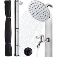 Arebos Solardusche 37 Liter silber höhe 199 cm mit integriertem Thermometer Abdeckhaube runder Duschkopf Fußdusche Gartenschlauch Anschluss inklusive von CANBOLAT VERTRIEBS GMBH
