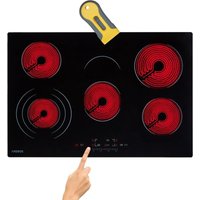 Arebos - Glaskeramikkochfeld 8700 w 5 Kochfelder 77 cm autark inkl. Dreiringzone und Bräterzone mit Sensor Touch Kindersicherung Überhitzungsschutz von AREBOS