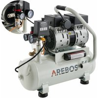 Flüsterkompressor 500W Kompressor Druckluft Kompressor 12l Ölfrei Euro Schnellkupplung Luftkompressor - Silber - Arebos von AREBOS
