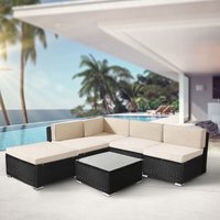 AREBOS Polyrattan Gartenmöbel Gartenlounge Garnitur Set Sitzgruppe schwarz Aluminium Gestell Tisch mit Glasplatte mit Hocker Inkl. Sitzkissen 4 von AREBOS