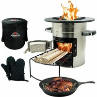 Raketenofen inkl. Grillpfanne Dutch Oven bbq Rocket Stove Camping-Ofen Silber - Silber - Arebos von AREBOS