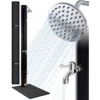 Solardusche 35L & Bodenplatte in Anthrazit inklusive Abdeckhaube mit integriertem Thermometer & Fußdusche mit Gartenschlauch-Anschluss von AREBOS