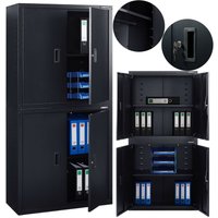 Aktenschrank Büroschrank Schwarz 180 x 40 x 90 cm 4 Türen Höhenverstellbare Einlegeböden mit Zylinderschloss - Arebos von AREBOS