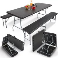 Bierzeltgarnitur 3-teilig Set Tisch + 2 x Bank Festzeltgarnitur für drinnen - draußen Biertisch Set Zusammenklappbar & mit Tragegriff Campingtisch Bierzeltgarnitur 3-teilig Set Tisch + 2 x Bank Festzeltgarnitur für drinnen - draußen Biertisch Set Zusammenklappbar & mit Tragegriff Campingtisch von AREBOS