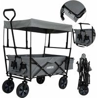 Arebos - Bollerwagen faltbar mit Dach Handwagen Transportwagen Faltwagen Gerätewagen inklusive 2 Netztaschen und Einer Aussentasche faltbar bis von AREBOS