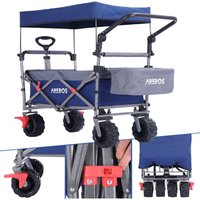 Bollerwagen faltbar mit Dach Luxus Handwagen Faltwagen Transportwagen xxl Tasche klappbar bis 100 kg Gerätewagen 360° Vorderräder Inkl. Tragetasche von AREBOS
