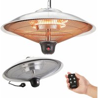 Deckenheizstrahler 2000 w + Fernbedienung 3 Heizstufen Infrarotheizstrahler Terrassenheizer Terrassenstrahler Silber rund + LED-Lampe - Silber von AREBOS