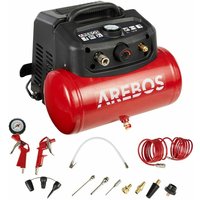 Arebos - 6L Druckluftkompressor Kompressor 1200W inkl. 13-tlg. Druckluft-Werkzeug-Set Abschaltautomatik Extra langer Luftschlauch ölfrei von AREBOS