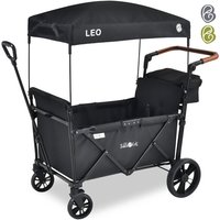 Arebos - FableKids Bollerwagen Leo X2Lite mit Dach in Onyx Schwarz, faltbarer Transportwagen mit 2 Sitzplätzen, Hecktasche, 5-Punkt-Gurt, 360° von AREBOS