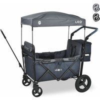 FableKids Bollerwagen Leo X2Plus mit Dach 2 Sitzplätze Faltbarer Transportwagen XXL-Hecktasche 5-Punkt-Gurt 360° Offroad Räder Fußbremse Oxford 600D von AREBOS