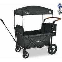 FableKids Bollerwagen Leo X2Plus mit Dach 2 Sitzplätze Faltbarer Transportwagen XXL-Hecktasche 5-Punkt-Gurt 360° Offroad Räder Fußbremse Oxford 600D von AREBOS