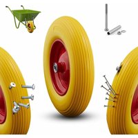 Arebos - Schubkarrenrad pu Vollgummi Reifen mit Stahlfelge 4.80/4.00-8 Ersatzrad Gummirad mit Achse Schubkarren Rad Durchmesser 390 mm Gelb / Rot von AREBOS