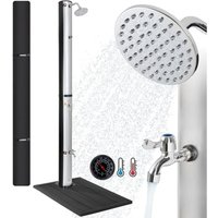 Solardusche 37L & Bodenelement Anthrazit inkl. Abdeckhaube mit integriertem Thermometer Silber-Schwarz runder Duschkopf Fußdusche von AREBOS