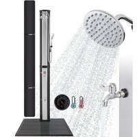 Solardusche 60 l & Bodenelement Anthrazit mit Handbrause & Thermometer bis zu 60°C Pooldusche runder Duschkopf Snap-In Technologie Inkl. Abdeckhaube von AREBOS