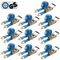 Arebos - Spanngurte mit Ratsche, zweiteilig mit Haken, 10 Stück, je 6 m Länge, 5000 kg Zugkraft, 50 mm Breite, Langhebelratsche, 5000 daN, nach en von AREBOS