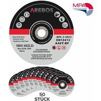 Arebos - Trennscheiben Durchmesser 180 mm 50 Stück geeignet für Stahl Edelstahl Inox Eisen Blech Metall Vor und Rücklauf en 12413 vom von AREBOS