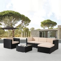 Polyrattan Gartenmöbel Lounge Palma Inkl. Sitzkissen 4 Personen UV-beständiges Polyrattan-Geflecht Tisch mit Glasplatte Frei kombinierbar Schwarz von AREBOS