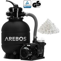 Arebos - Sandfilteranlage mit Pumpe inkl. 700g Filterbälle Schwarz 400W 10.200 L/h Tankvolumen bis zu 20 kg Sand 4 - Wege Ventil mit Griff mit von AREBOS