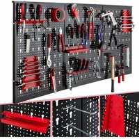 Arebos - Werkzeugwand dreiteilig 17-teiliges Hakenset Rot 120 x 60 x 2 cm Werkzeug Lochwand aus Metall + Halterungen + Montagematerial von AREBOS