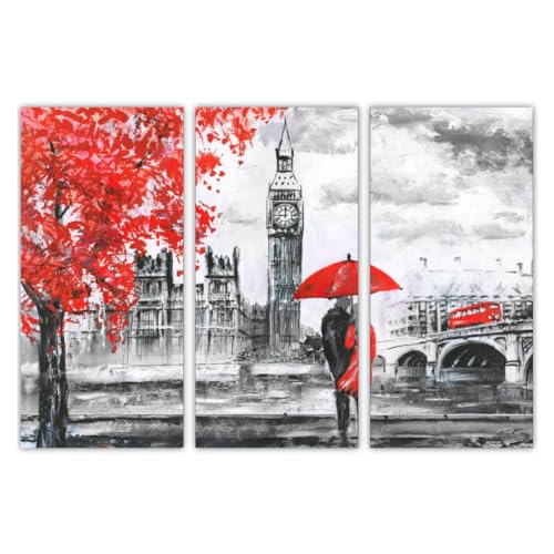AREDE 3er Set Wandkunst Gemälde Bild Poster Paar mit Regenschirm in London | 90 x 60 cm | Wandbilder Wanddekoration Home Office Wohnzimmer Schlafzimmer Dekoration | Fertig zum Aufhängen AREDE 3er Set Wandkunst Gemälde Bild Poster Paar mit Regenschirm in London | 90 x 60 cm | Wandbilder Wanddekoration Home Office Wohnzimmer Schlafzimmer Dekoration | Fertig zum Aufhängen von AREDE