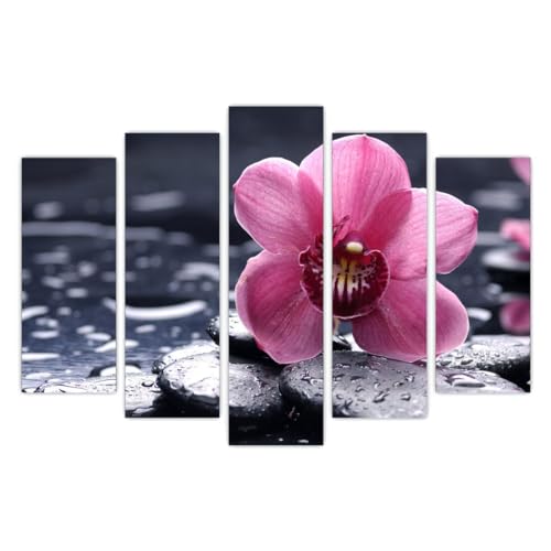 AREDE 5er Set Wandkunst Gemälde Bild Poster Rosa Orchidee auf schwarzen Steinen | 120 x 80 cm | Wandbilder Wanddekoration Home Office Wohnzimmer Schlafzimmer Dekoration | Fertig zum Aufhängen AREDE 5er Set Wandkunst Gemälde Bild Poster Rosa Orchidee auf schwarzen Steinen | 120 x 80 cm | Wandbilder Wanddekoration Home Office Wohnzimmer Schlafzimmer Dekoration | Fertig zum Aufhängen von AREDE