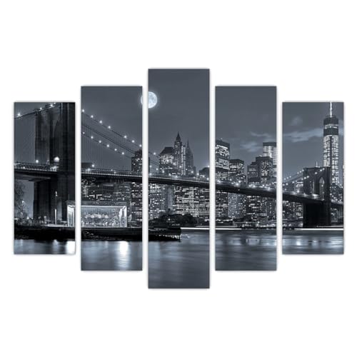 AREDE 5er Set Wandkunst Gemälde Bild Poster Schwarz-weiße Brooklyn Bridge | 120 x 80 cm | Wandbilder Wanddekoration Home Office Wohnzimmer Schlafzimmer Dekoration | Fertig zum Aufhängen AREDE 5er Set Wandkunst Gemälde Bild Poster Schwarz-weiße Brooklyn Bridge | 120 x 80 cm | Wandbilder Wanddekoration Home Office Wohnzimmer Schlafzimmer Dekoration | Fertig zum Aufhängen von AREDE