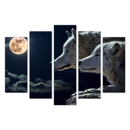 AREDE 5er Set Wandkunst Gemälde Bild Poster Wölfe bei Vollmond | 120 x 80 cm | Wandbilder Wanddekoration Home Office Wohnzimmer Schlafzimmer Dekoration | Fertig zum Aufhängen AREDE 5er Set Wandkunst Gemälde Bild Poster Wölfe bei Vollmond | 120 x 80 cm | Wandbilder Wanddekoration Home Office Wohnzimmer Schlafzimmer Dekoration | Fertig zum Aufhängen von AREDE