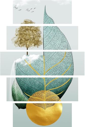 AREDE 5er Set Wandkunst Gemälde Bild Poster " Zartes Gold und blaues Blatt" | 120 x 80 cm | Wandbilder Wanddekoration Home Office Wohnzimmer Schlafzimmer Dekoration | Fertig zum Aufhängen AREDE 5er Set Wandkunst Gemälde Bild Poster " Zartes Gold und blaues Blatt" | 120 x 80 cm | Wandbilder Wanddekoration Home Office Wohnzimmer Schlafzimmer Dekoration | Fertig zum Aufhängen von AREDE