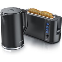 Arendo - Frühstücksset, Wasserkocher mit Temperatureinstellung + Langschlitztoaster, Schwarz von ARENDO