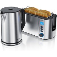 Frühstücksset 2-teilig, 4-Scheiben Langschlitztoaster manha + Edelstahl Wasserkocher 1,5l, Silber - Arendo von ARENDO