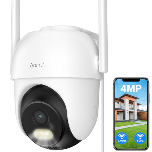 ARENTI 2,5K/4MP Überwachungskamera Aussen, 2,4&5GHz PTZ WLAN IP Kamera Outdoor, Kamera Überwachung Aussen, Farbnachtsicht, 2-Wege-Audio, IP65, Automatische Verfolgung, Ton-/Lichtalarm, Alexa von ARENTI
