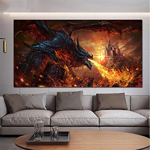 5D Diamond Painting Full Set Heftiger feuerspeiender Drache 60x120cm Großformat DIY Malen nach Zahlen Diamant Malerei Kit DIY Kreuzstich Diamant Gemälde Stickerei Painting Bilder Kunst Handwerk von AREPAS