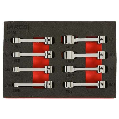 ARES 43035,8-teiliges SAE 12-Kant-Drehmomentadapter Verlängerungsset,3/8 Zoll Antrieb,2 Zoll Verlängerungen zum Drehen an schwer erreichbaren Stellen,Chrom-Vanadium-Stahlkonstruktion,EVA Schaumschale von ARES
